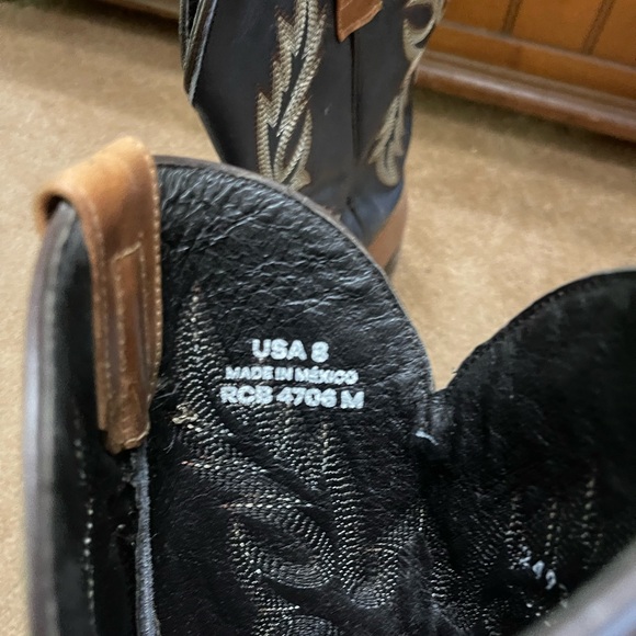 SIZE 8 VTG WOMENS MASTERSON BOOT CO COWBOY NAVY AND BROWN BOOTS SQ TOE - Picture 8 of 11